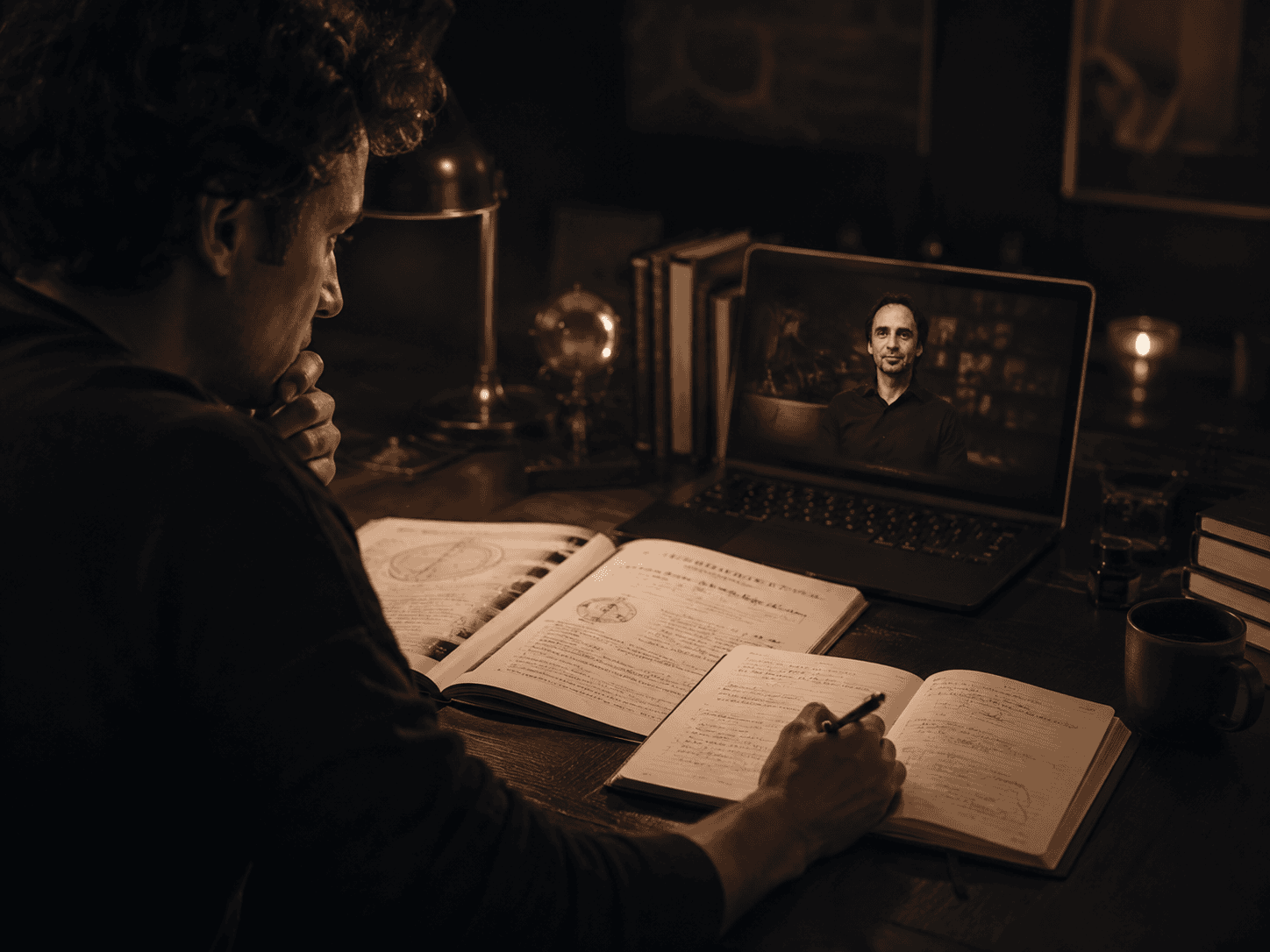 A participant actively writing and reflecting during a guided live iReawaken session